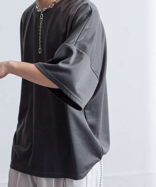 NILWAY（ニルウェイ）の「ドルマン ドレープ オーバーサイズ 半袖Tシャツ / ポンチ ビッグシルエット 5分袖 ドレープカットソー（Tシャツ/カットソー・メンズ・チャコール/ホワイト/ブラック/グレー・MEDIUM/LARGE）」の4枚目の写真