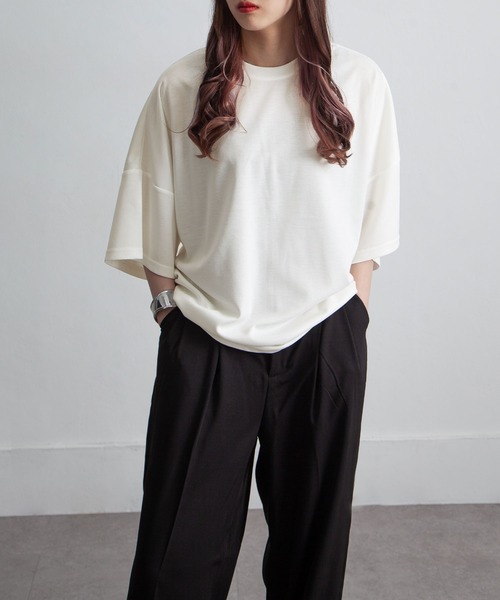 NILWAY（ニルウェイ）の「ドルマン ドレープ オーバーサイズ 半袖Tシャツ / ポンチ ビッグシルエット 5分袖 ドレープカットソー（Tシャツ/カットソー・メンズ・チャコール/ホワイト/ブラック/グレー・MEDIUM/LARGE）」の16枚目の写真