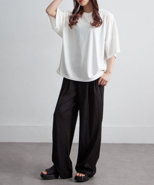 NILWAY（ニルウェイ）の「ドルマン ドレープ オーバーサイズ 半袖Tシャツ / ポンチ ビッグシルエット 5分袖 ドレープカットソー（Tシャツ/カットソー・メンズ・チャコール/ホワイト/ブラック/グレー・MEDIUM/LARGE）」の19枚目の写真