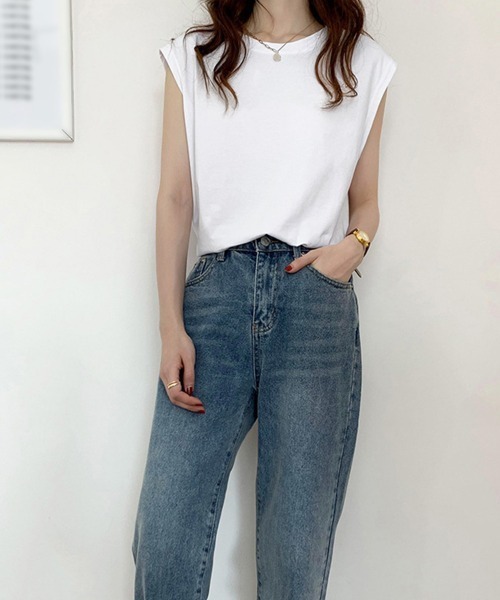 Miniministore(ミニミニストア)の「フレンチスリーブ Tシャツ白黒レディース 夏服ノースリーブ袖なし(Tシャツ/カットソー・レディース・イエロー/ブラック/ホワイト/ネイビー/ベージュ/キャメル・FREE)」の13枚目の写真