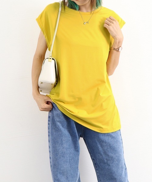 Miniministore(ミニミニストア)の「フレンチスリーブ Tシャツ白黒レディース 夏服ノースリーブ袖なし(Tシャツ/カットソー・レディース・イエロー/ブラック/ホワイト/ネイビー/ベージュ/キャメル・FREE)」の19枚目の写真