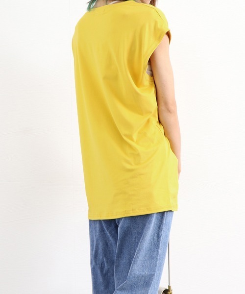 Miniministore(ミニミニストア)の「フレンチスリーブ Tシャツ白黒レディース 夏服ノースリーブ袖なし(Tシャツ/カットソー・レディース・イエロー/ブラック/ホワイト/ネイビー/ベージュ/キャメル・FREE)」の20枚目の写真