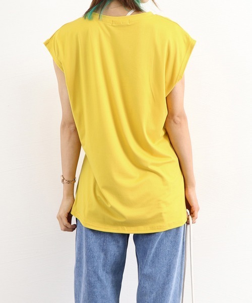 Miniministore(ミニミニストア)の「フレンチスリーブ Tシャツ白黒レディース 夏服ノースリーブ袖なし(Tシャツ/カットソー・レディース・イエロー/ブラック/ホワイト/ネイビー/ベージュ/キャメル・FREE)」の21枚目の写真