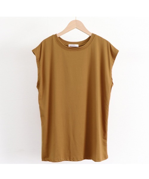 Miniministore(ミニミニストア)の「フレンチスリーブ Tシャツ白黒レディース 夏服ノースリーブ袖なし(Tシャツ/カットソー・レディース・イエロー/ブラック/ホワイト/ネイビー/ベージュ/キャメル・FREE)」の22枚目の写真