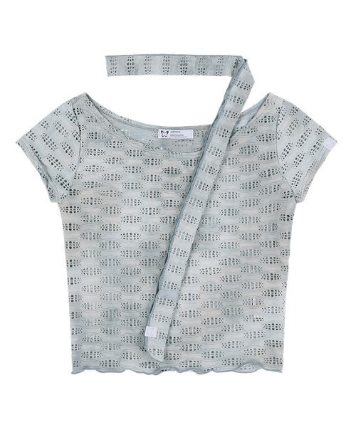 FANCY CLUB(ファンシークラブ)の「A'GEM/9 × .kom 『 FANCY CLUB/ファンシークラブ』 MILKY WAY SCARF TEE/スカーフ 半袖カットソー(Tシャツ/カットソー・レディース・ライトグレー/ライトグリーン・FREE)」の3枚目の写真