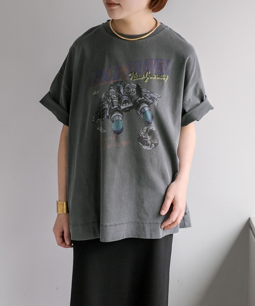 PUAL CE CIN（ピュアルセシン）の「ヴィンテージライク"Space Travel"T（Tシャツ/カットソー・レディース・チャコールグレー/ベージュ/ブルー・FREE）」の17枚目の写真