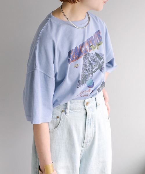 PUAL CE CIN（ピュアルセシン）の「ヴィンテージライク"Space Travel"T（Tシャツ/カットソー・レディース・チャコールグレー/ベージュ/ブルー・FREE）」の12枚目の写真