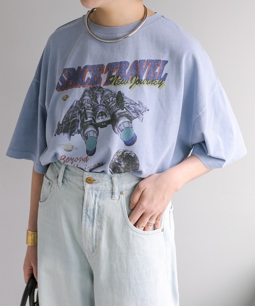 PUAL CE CIN（ピュアルセシン）の「ヴィンテージライク"Space Travel"T（Tシャツ/カットソー・レディース・チャコールグレー/ベージュ/ブルー・FREE）」の11枚目の写真