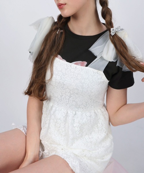 TITTY&CO.（ティティーアンドコー）の「リボンチュールレーストップス（キャミソール・レディース・ブラック/ホワイト・FREE）」の6枚目の写真