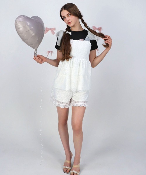 TITTY&CO.（ティティーアンドコー）の「リボンチュールレーストップス（キャミソール・レディース・ブラック/ホワイト・FREE）」の3枚目の写真