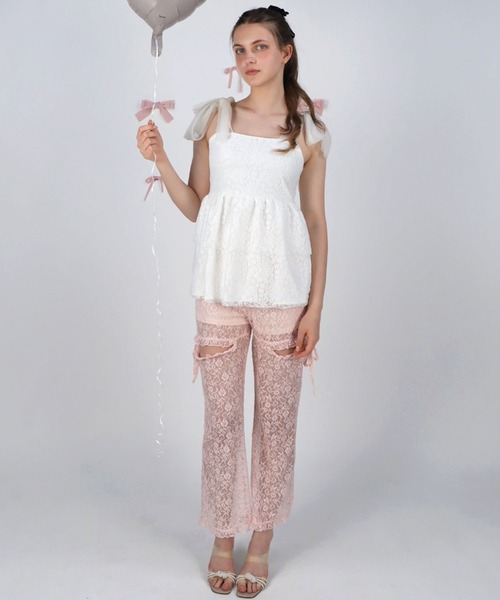 TITTY&CO.（ティティーアンドコー）の「リボンチュールレーストップス（キャミソール・レディース・ブラック/ホワイト・FREE）」の11枚目の写真