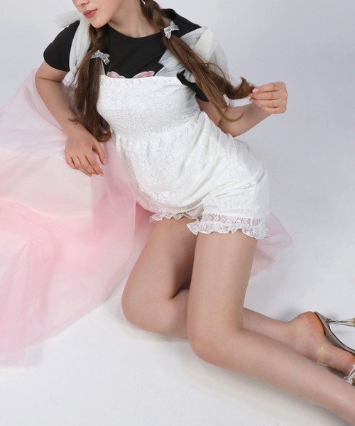 TITTY&CO.（ティティーアンドコー）の「リボンチュールレーストップス（キャミソール・レディース・ブラック/ホワイト・FREE）」の9枚目の写真