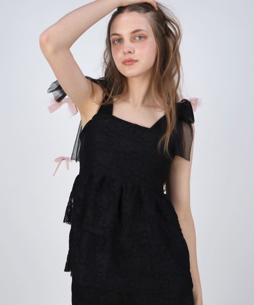 TITTY&CO.（ティティーアンドコー）の「リボンチュールレーストップス（キャミソール・レディース・ブラック/ホワイト・FREE）」の14枚目の写真