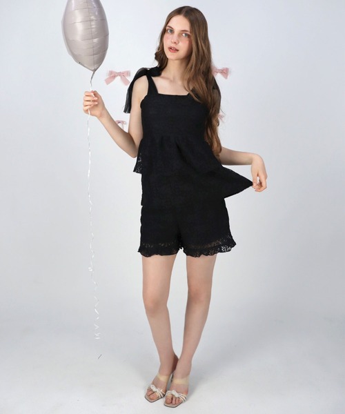 TITTY&CO.（ティティーアンドコー）の「リボンチュールレーストップス（キャミソール・レディース・ブラック/ホワイト・FREE）」の12枚目の写真