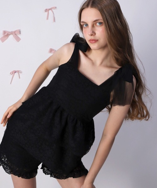 TITTY&CO.（ティティーアンドコー）の「リボンチュールレーストップス（キャミソール・レディース・ブラック/ホワイト・FREE）」の18枚目の写真