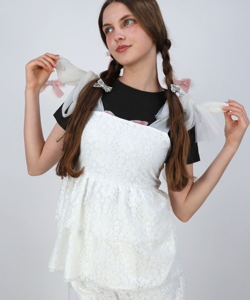 TITTY&CO.（ティティーアンドコー）の「リボンチュールレーストップス（キャミソール・レディース・ブラック/ホワイト・FREE）」の4枚目の写真