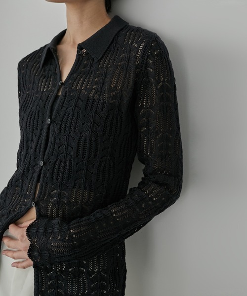 LE CIEL BLEU(ルシェルブルー)の「オープンワークニットトップ / Openwork Knit Top(ニット/セーター・レディース・カーキ/ブラック/オフホワイト・36)」の3枚目の写真