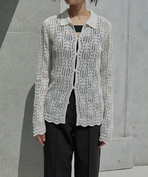 LE CIEL BLEU(ルシェルブルー)の「オープンワークニットトップ / Openwork Knit Top(ニット/セーター・レディース・カーキ/ブラック/オフホワイト・36)」の7枚目の写真