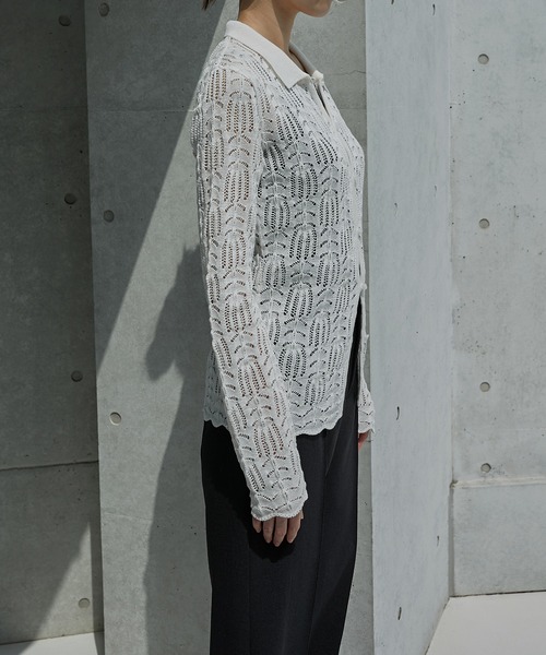 LE CIEL BLEU(ルシェルブルー)の「オープンワークニットトップ / Openwork Knit Top(ニット/セーター・レディース・カーキ/ブラック/オフホワイト・36)」の6枚目の写真
