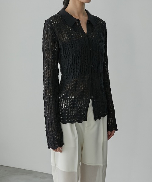 LE CIEL BLEU(ルシェルブルー)の「オープンワークニットトップ / Openwork Knit Top(ニット/セーター・レディース・カーキ/ブラック/オフホワイト・36)」の14枚目の写真