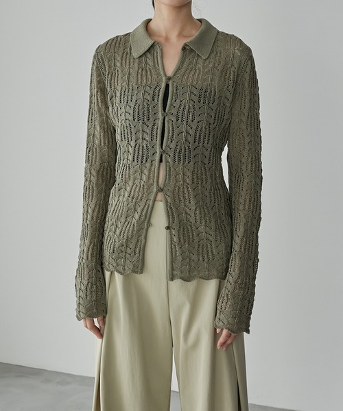 LE CIEL BLEU(ルシェルブルー)の「オープンワークニットトップ / Openwork Knit Top(ニット/セーター・レディース・カーキ/ブラック/オフホワイト・36)」の22枚目の写真