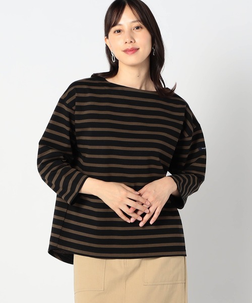 Grand PARK（グランドパーク）の「日本製　デラヴェ 天竺ボーダーカットソー　シーズンカラー（Tシャツ/カットソー・レディース・モスグリーン系/ラベンダー/ブラック系/グリーン系・MEDIUM/SMALL）」の4枚目の写真