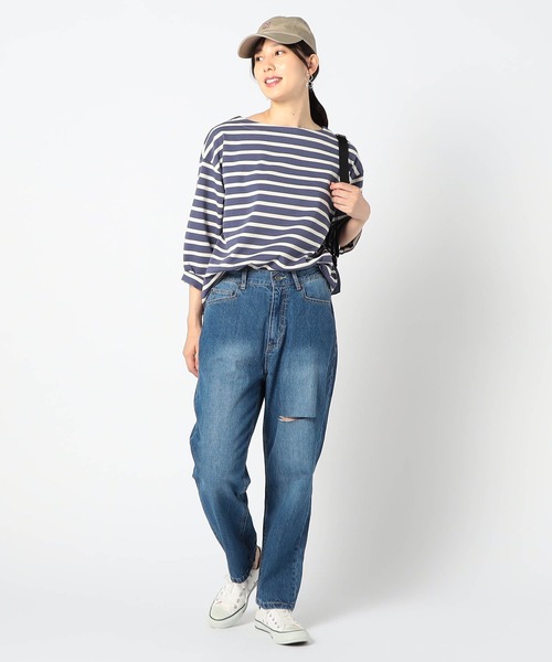 Grand PARK（グランドパーク）の「日本製　デラヴェ 天竺ボーダーカットソー　シーズンカラー（Tシャツ/カットソー・レディース・モスグリーン系/ラベンダー/ブラック系/グリーン系・MEDIUM/SMALL）」の11枚目の写真