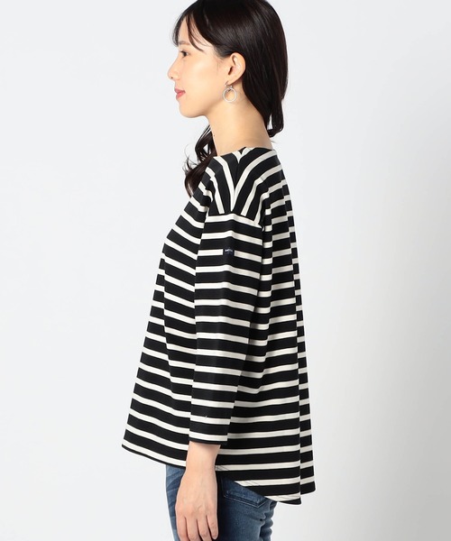 Grand PARK（グランドパーク）の「日本製　デラヴェ 天竺ボーダーカットソー　シーズンカラー（Tシャツ/カットソー・レディース・モスグリーン系/ラベンダー/ブラック系/グリーン系・MEDIUM/SMALL）」の9枚目の写真