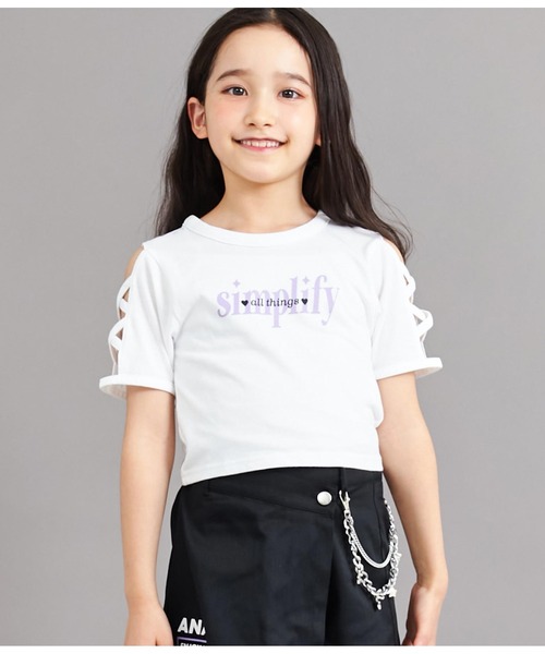 ANAP kids（アナップキッズ）の「袖レースアップトップス（Tシャツ/カットソー・キッズ・ブラック/ホワイト/ラベンダー・110cm/120cm/130cm）」の2枚目の写真