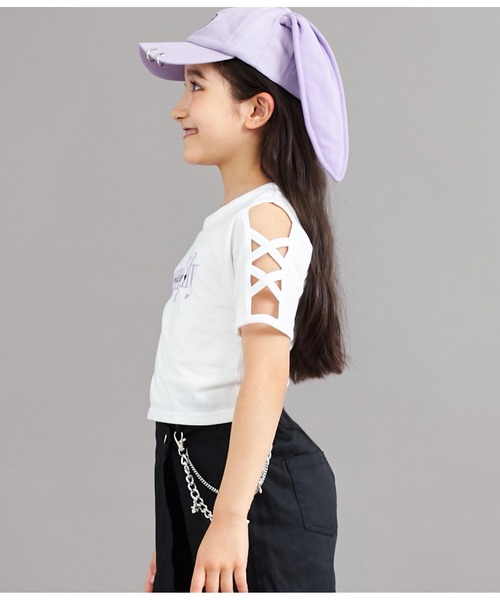 ANAP kids（アナップキッズ）の「袖レースアップトップス（Tシャツ/カットソー・キッズ・ブラック/ホワイト/ラベンダー・110cm/120cm/130cm）」の8枚目の写真