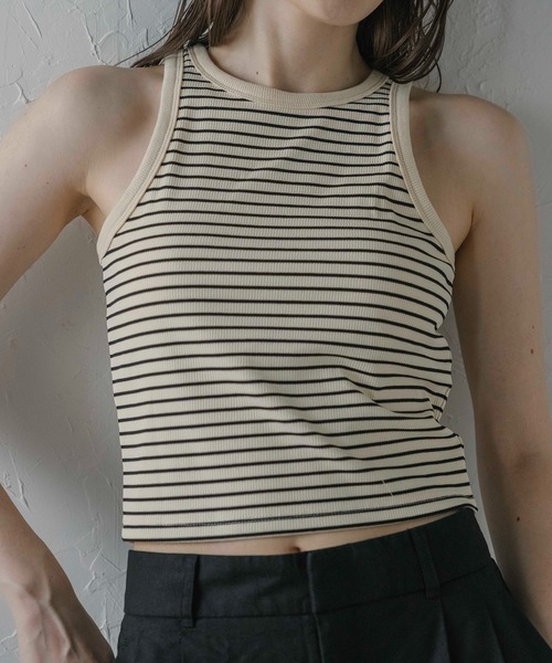 根々　石見銀山　ボーダー　タンクトップ　カットソー MINERTE】border cup in tops / カップ付きボーダーアメスリ