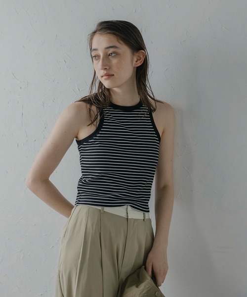 根々　石見銀山　ボーダー　タンクトップ　カットソー MINERTE】border cup in tops / カップ付きボーダーアメスリ