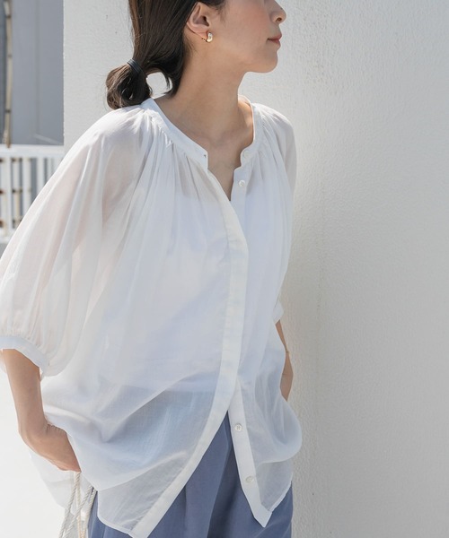 URBAN RESEARCH DOORS（アーバンリサーチドアーズ）の「コットンボイルタックギャザーブラウス（シャツ/ブラウス・レディース・ブラック/オフホワイト/ブルー/オレンジ・MEDIUM）」の13枚目の写真