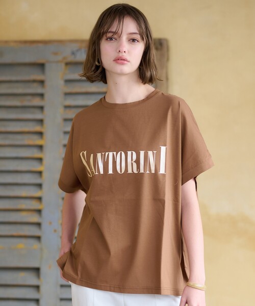 DRESSTERIOR(ドレステリア)の「◆SANTORINI箔ロゴTシャツ(Tシャツ/カットソー・レディース・オフホワイト/ブラック/ダークブラウン/ネイビー系5/グリーン系その他6・36/38)」の3枚目の写真