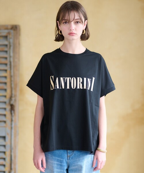 DRESSTERIOR(ドレステリア)の「◆SANTORINI箔ロゴTシャツ(Tシャツ/カットソー・レディース・オフホワイト/ブラック/ダークブラウン/ネイビー系5/グリーン系その他6・36/38)」の1枚目の写真