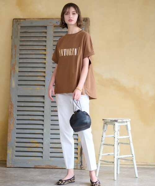 DRESSTERIOR(ドレステリア)の「◆SANTORINI箔ロゴTシャツ(Tシャツ/カットソー・レディース・オフホワイト/ブラック/ダークブラウン/ネイビー系5/グリーン系その他6・36/38)」の9枚目の写真