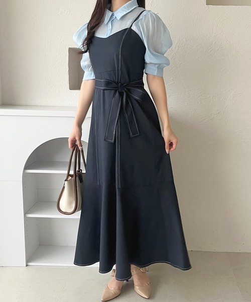 apres jour(アプレジュール)の「リボン付き配色ステッチキャミワンピース【ZOZOTOWN限定アイテム】(ワンピース・レディース・アイボリー/ネイビー・X-LARGE/フリー)」の17枚目の写真