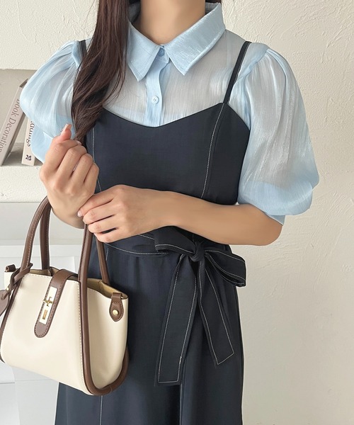 apres jour(アプレジュール)の「リボン付き配色ステッチキャミワンピース【ZOZOTOWN限定アイテム】(ワンピース・レディース・アイボリー/ネイビー・X-LARGE/フリー)」の12枚目の写真