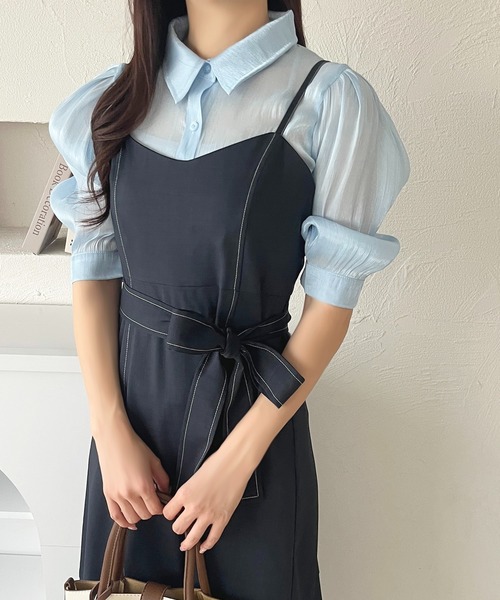 apres jour(アプレジュール)の「リボン付き配色ステッチキャミワンピース【ZOZOTOWN限定アイテム】(ワンピース・レディース・アイボリー/ネイビー・X-LARGE/フリー)」の14枚目の写真