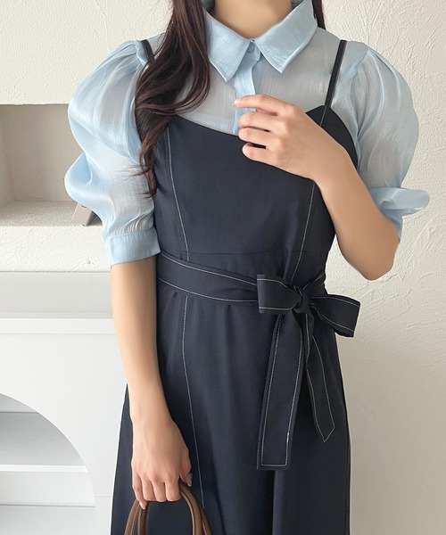 apres jour(アプレジュール)の「リボン付き配色ステッチキャミワンピース【ZOZOTOWN限定アイテム】(ワンピース・レディース・アイボリー/ネイビー・X-LARGE/フリー)」の11枚目の写真