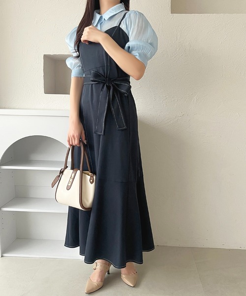apres jour(アプレジュール)の「リボン付き配色ステッチキャミワンピース【ZOZOTOWN限定アイテム】(ワンピース・レディース・アイボリー/ネイビー・X-LARGE/フリー)」の15枚目の写真