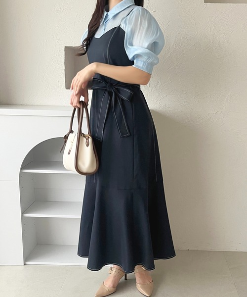 apres jour(アプレジュール)の「リボン付き配色ステッチキャミワンピース【ZOZOTOWN限定アイテム】(ワンピース・レディース・アイボリー/ネイビー・X-LARGE/フリー)」の16枚目の写真