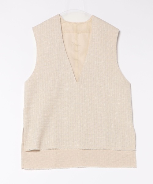 TRIANGLE PALETTE(トライアングルパレット)の「ツイードVネックベスト(ベスト・レディース・アイボリー/ブラック・FREE)」の5枚目の写真