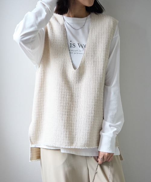 TRIANGLE PALETTE(トライアングルパレット)の「ツイードVネックベスト(ベスト・レディース・アイボリー/ブラック・FREE)」の16枚目の写真