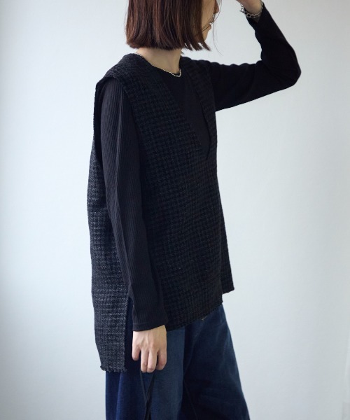 TRIANGLE PALETTE(トライアングルパレット)の「ツイードVネックベスト(ベスト・レディース・アイボリー/ブラック・FREE)」の19枚目の写真