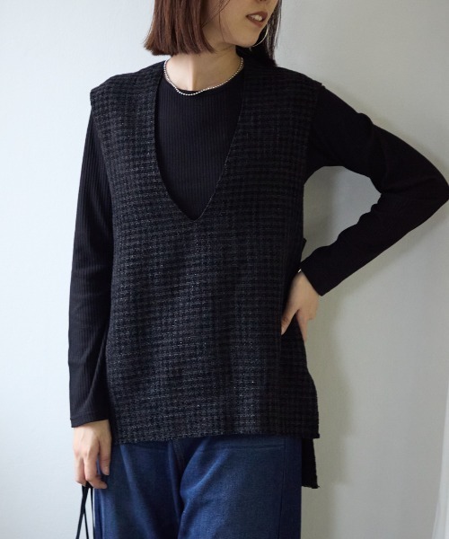 TRIANGLE PALETTE(トライアングルパレット)の「ツイードVネックベスト(ベスト・レディース・アイボリー/ブラック・FREE)」の20枚目の写真