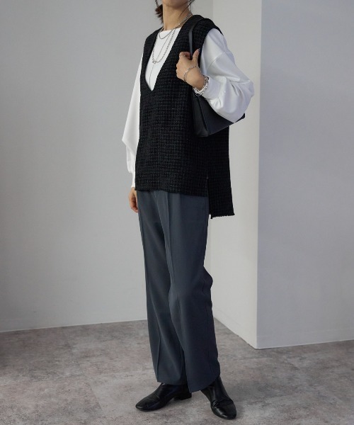 TRIANGLE PALETTE(トライアングルパレット)の「ツイードVネックベスト(ベスト・レディース・アイボリー/ブラック・FREE)」の22枚目の写真