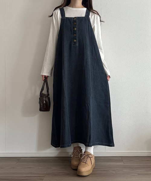 Cham.(チャム)の「デニムジャンパースカート(ワンピース・レディース・ブルー・F)」の5枚目の写真