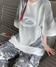 XU | ストリートファッション XU エックスユー washing waffle tee ウォッシングワッフルTシャツ ロゴTシャツ 半袖トップス 半袖Tシャツ オーバーサイズ 韓国ファッション 韓国ストリート(Tシャツ/カットソー)
