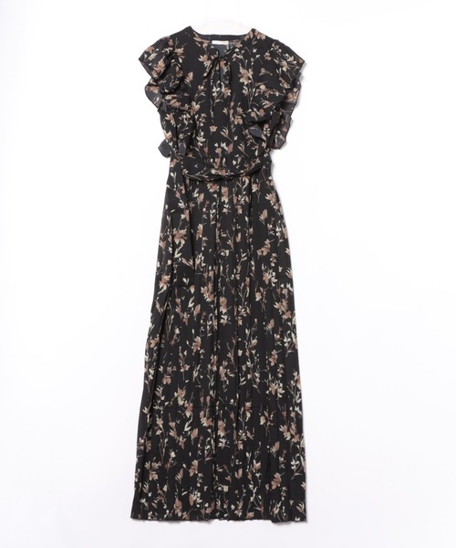 ルネ✨ビジューロゴノースリーブワンピース　フレア　フリルティアードAライン洗える ルネ✨ビジューロゴノースリーブワンピース フレア フリルティアードA